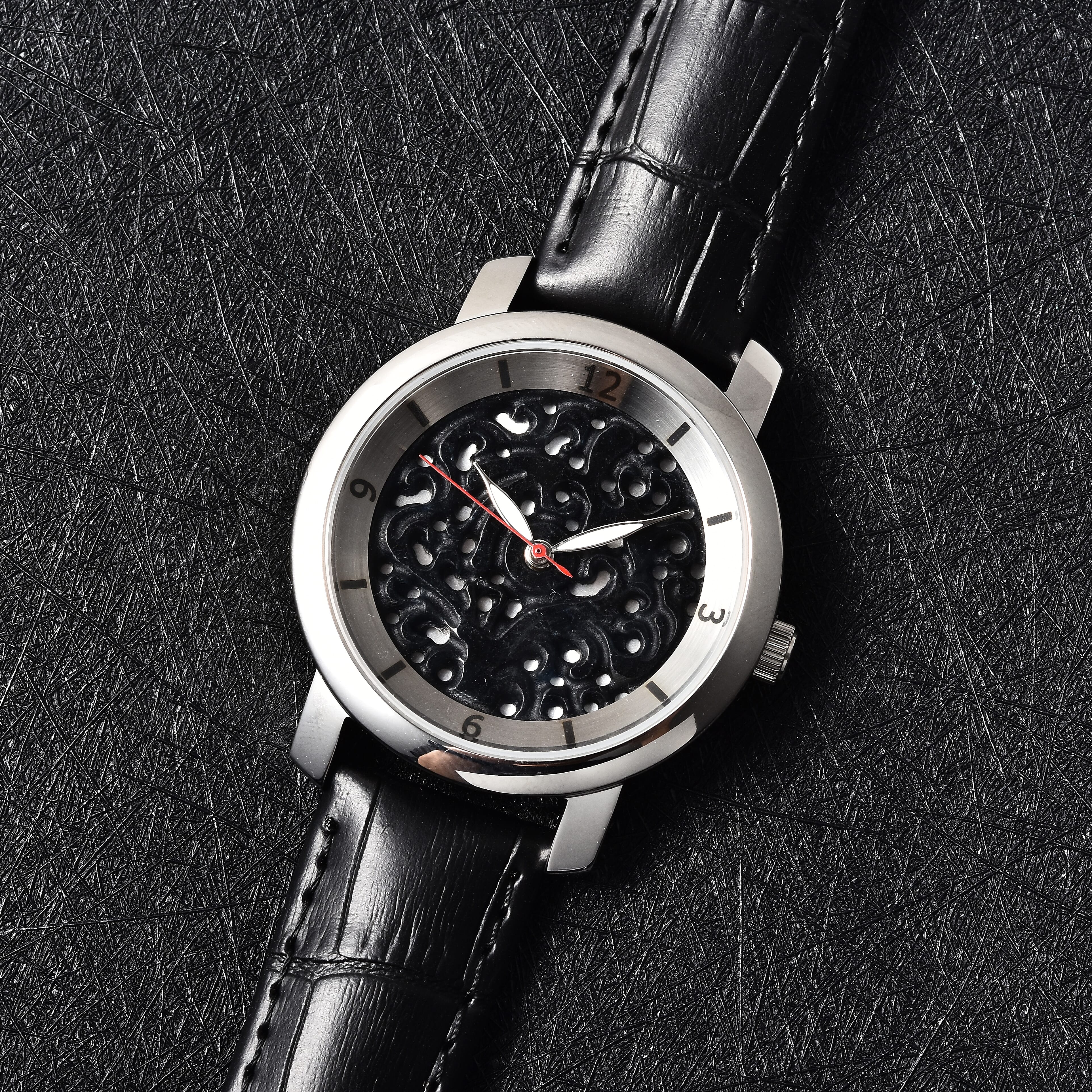 EON 1962 Black Jade (D) Swiss Movement Watch with Black Leather Strap 20.00 ctw