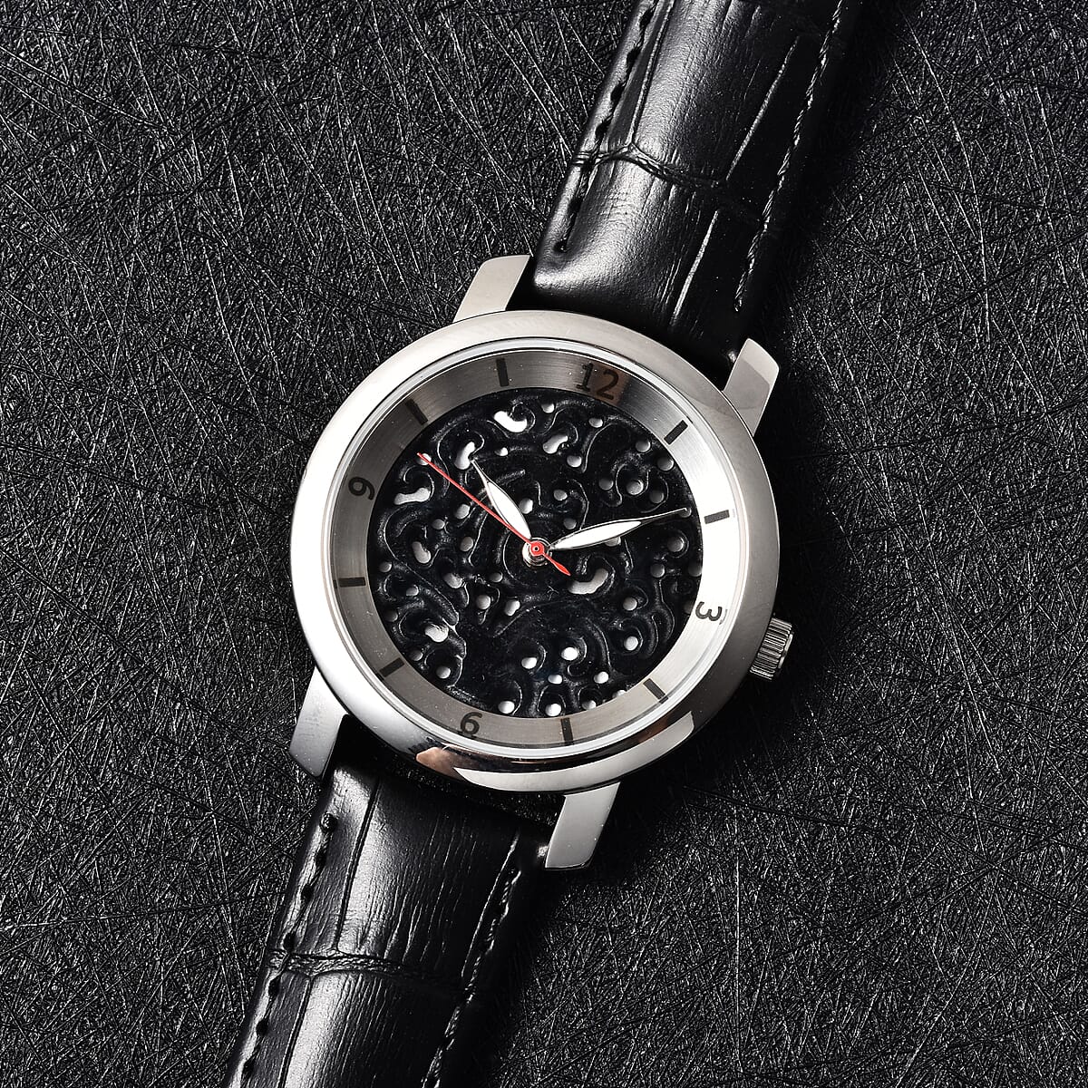 EON 1962 Black Jade (D) Swiss Movement Watch with Black Leather Strap 20.00 ctw image number 1