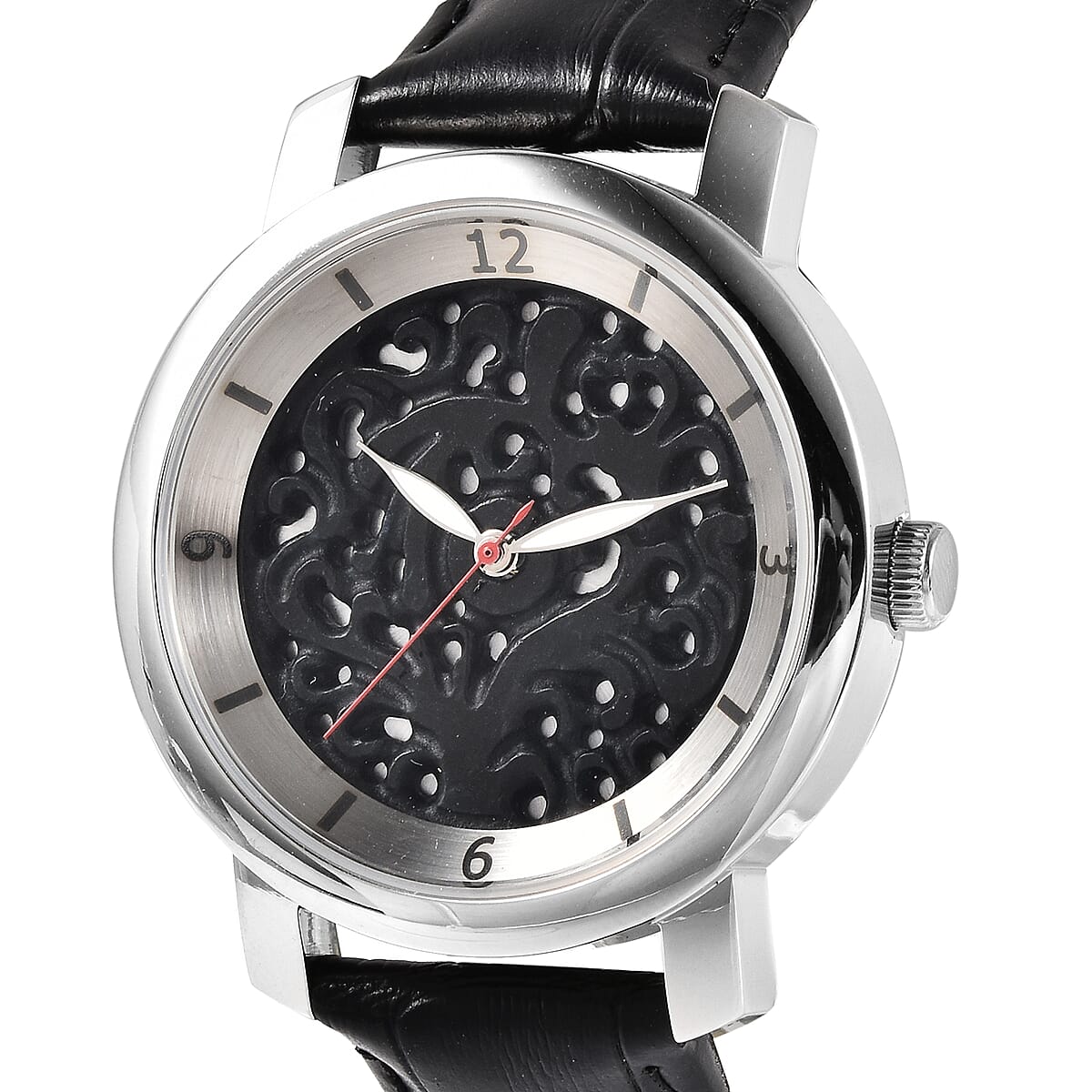 EON 1962 Black Jade (D) Swiss Movement Watch with Black Leather Strap 20.00 ctw image number 3