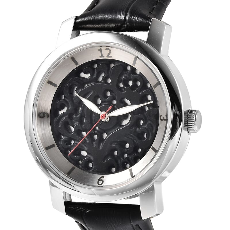 EON 1962 Black Jade (D) Swiss Movement Watch with Black Leather Strap 20.00 ctw