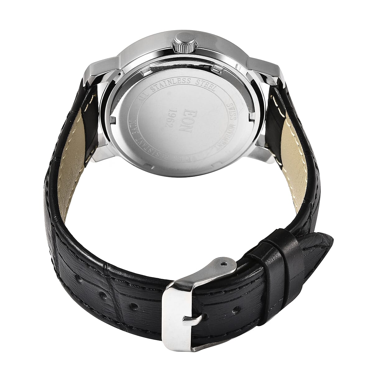 EON 1962 Black Jade (D) Swiss Movement Watch with Black Leather Strap 20.00 ctw image number 4