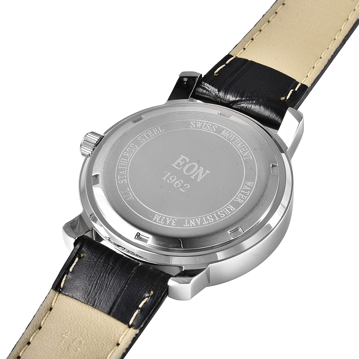 EON 1962 Black Jade (D) Swiss Movement Watch with Black Leather Strap 20.00 ctw image number 5