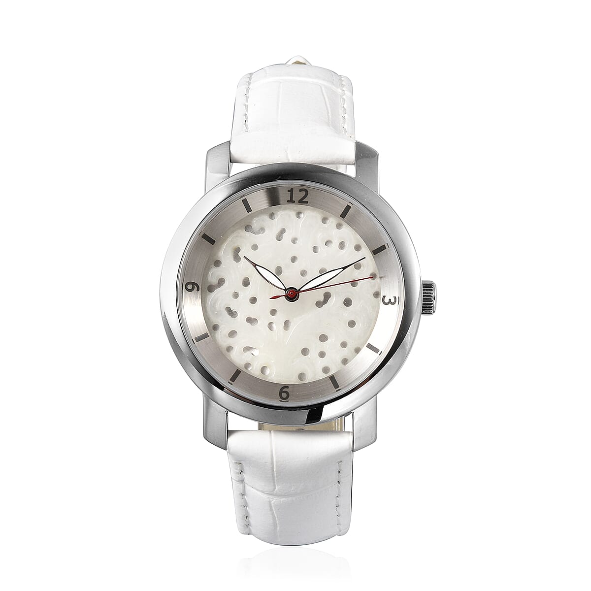 Eon 1962 White Jade Swiss Movement Watch with White Leather Strap 20.00 ctw image number 0