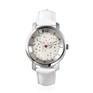 Eon 1962 White Jade Swiss Movement Watch with White Leather Strap 20.00 ctw