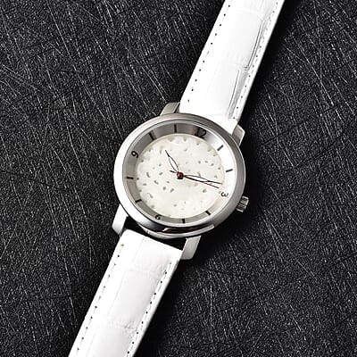 Eon 1962 White Jade Swiss Movement Watch with White Leather Strap 20.00 ctw
