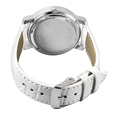 Eon 1962 White Jade Swiss Movement Watch with White Leather Strap 20.00 ctw