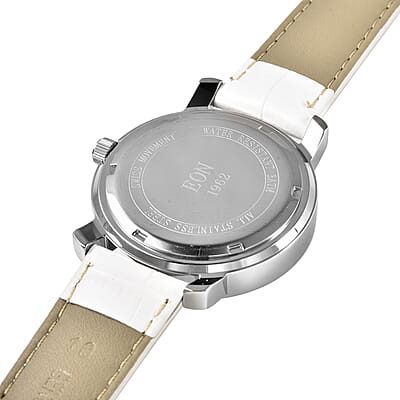 Eon 1962 White Jade Swiss Movement Watch with White Leather Strap 20.00 ctw
