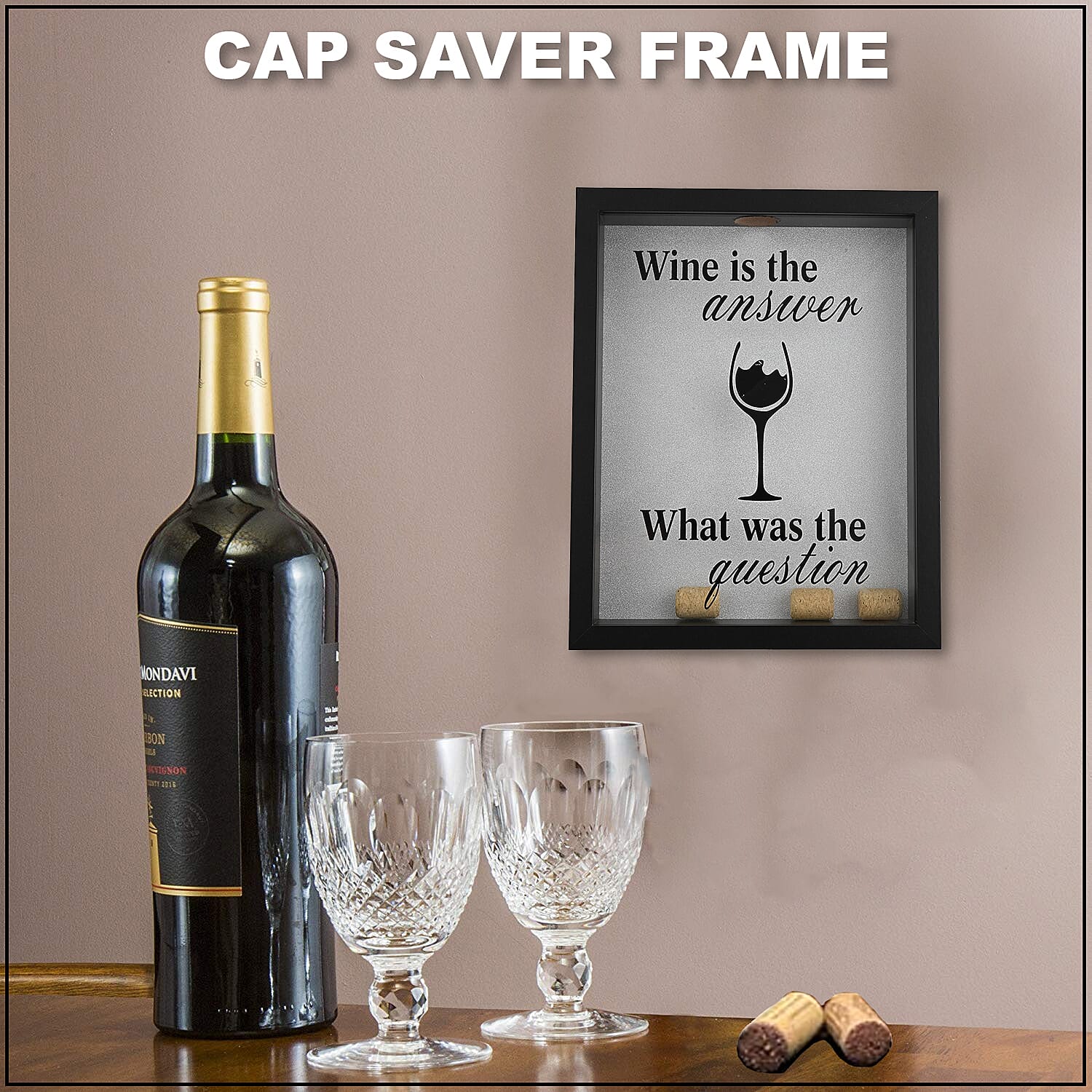 Wine is the Answer, What was the Question Beer and Wine Cap Saver Frame | Wall Décor | Wall Frame | Wall Art | Wall Hanging