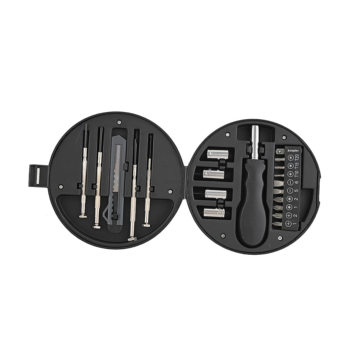 Tire Shape Tool Set (1 Screwdriver Handle, 9 Bits, 1 Socket Adapter, 4 Interchangeable Sockets, 4 Precision Screwdrivers and 1 Mini Blade) image number 4