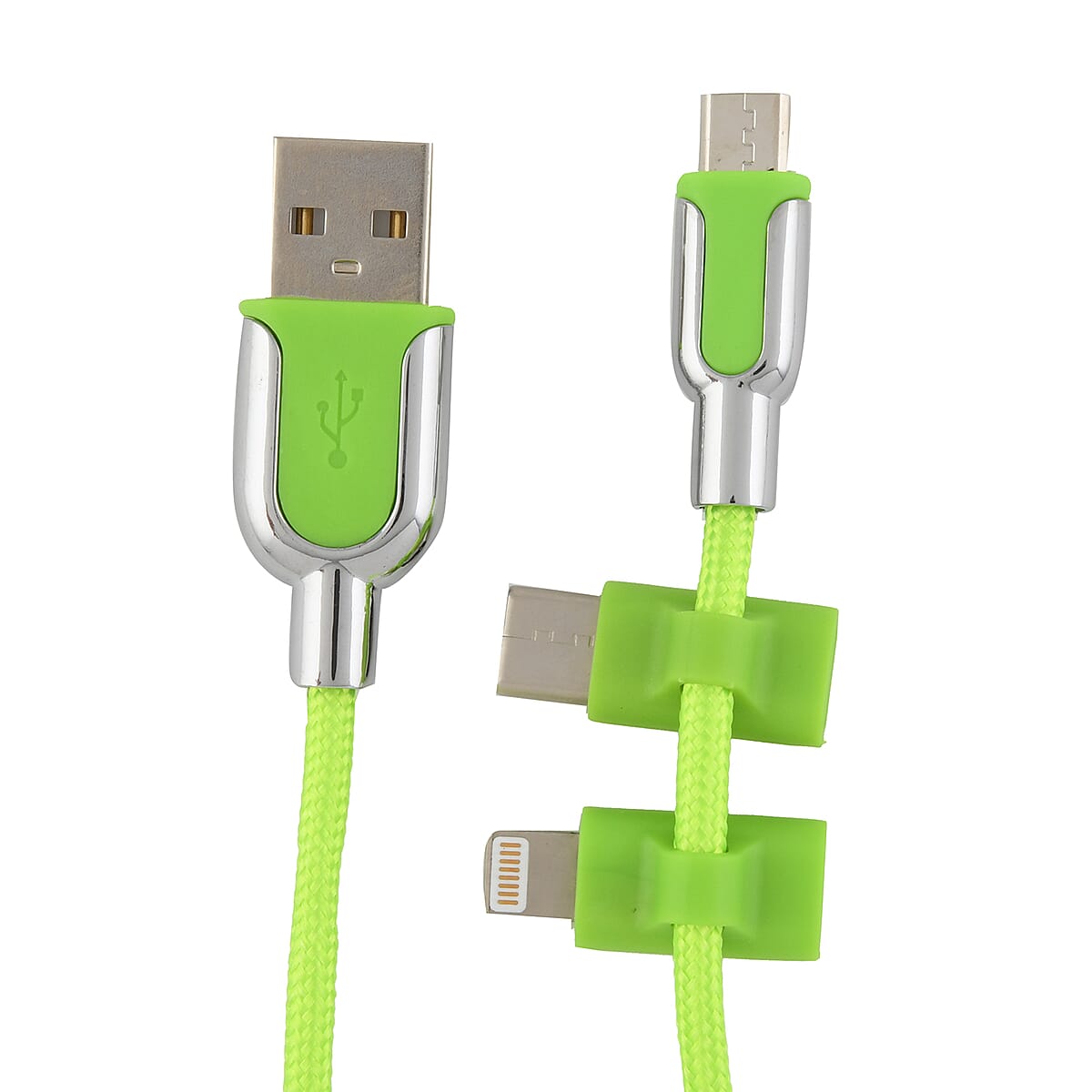 Electric Candy 3 in 1 iPhone - Type C - Micro USB Cable in Green image number 4