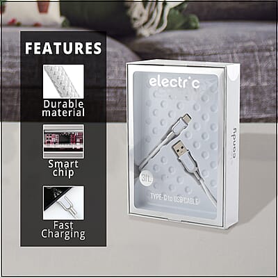 Electric Candy 3 Ft Type C Cable in Silver