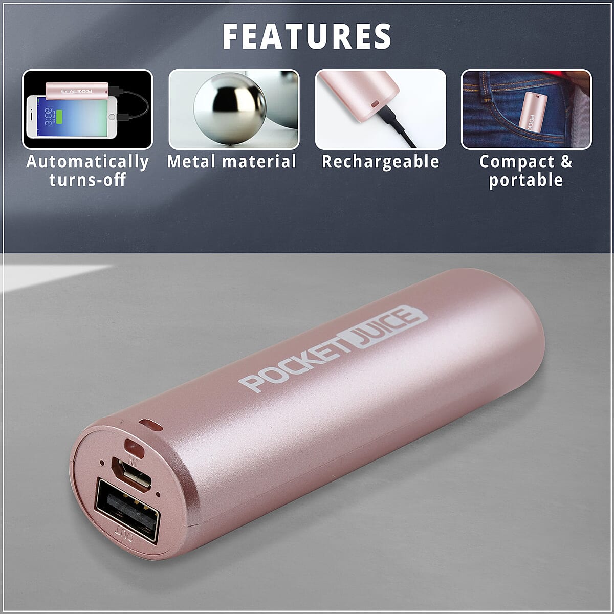 Tzumi 2000 mAh Pocket Juice Power Bank in Rose Gold image number 2