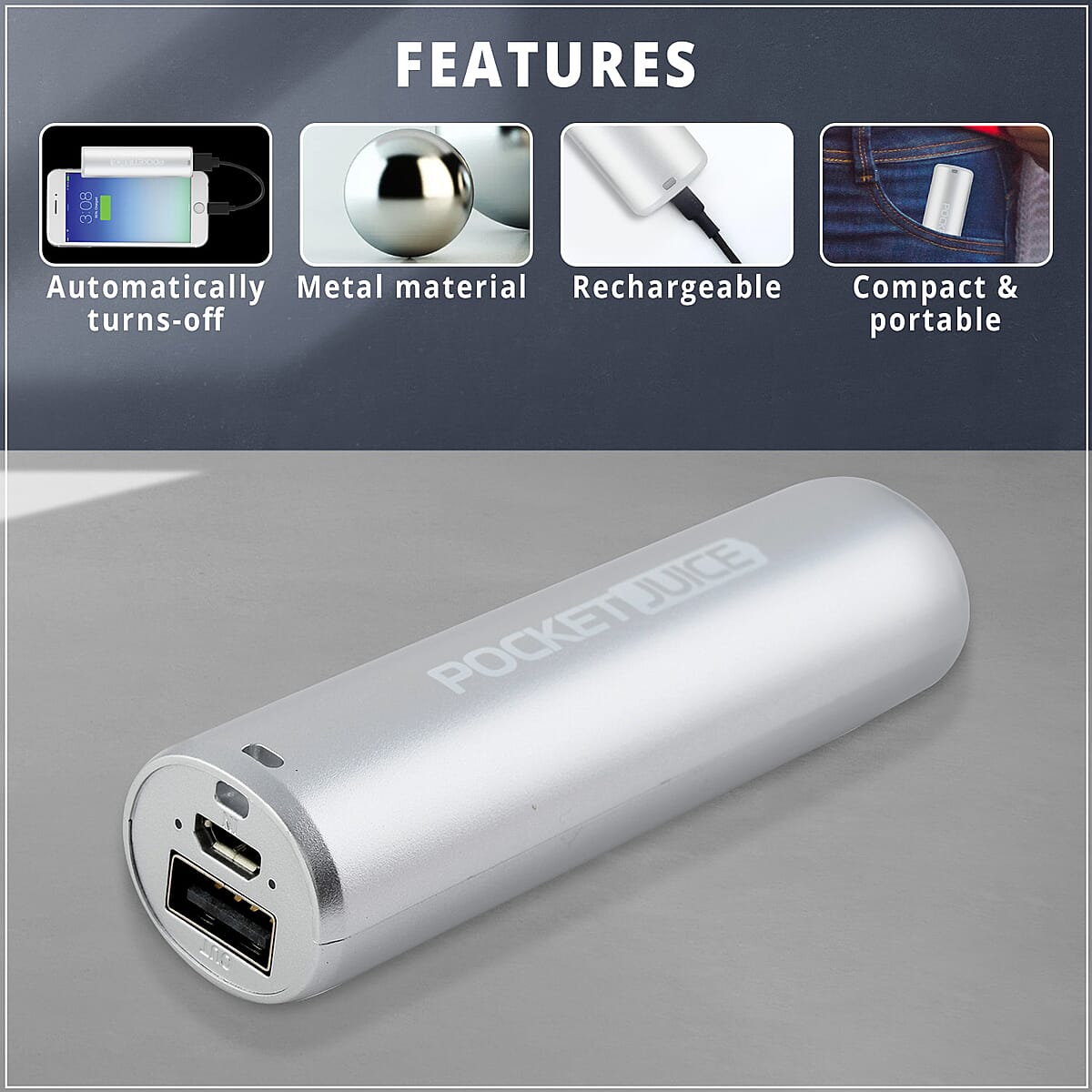 Tzumi 2000 mAh Pocket Juice Power Bank in Silver image number 2