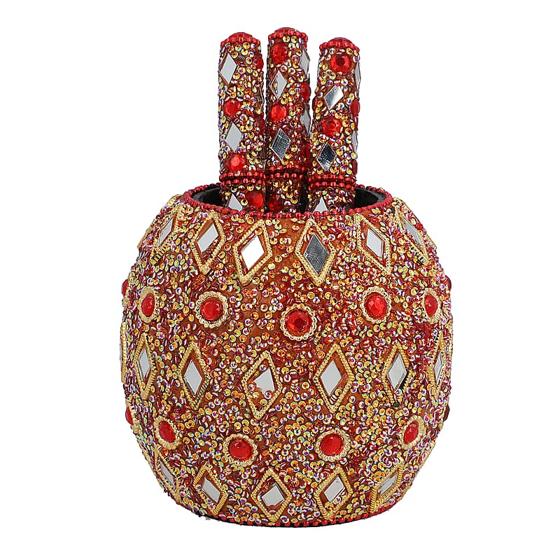 Set of 3 Red Beaded Pen with Matching Beaded Pen Pot