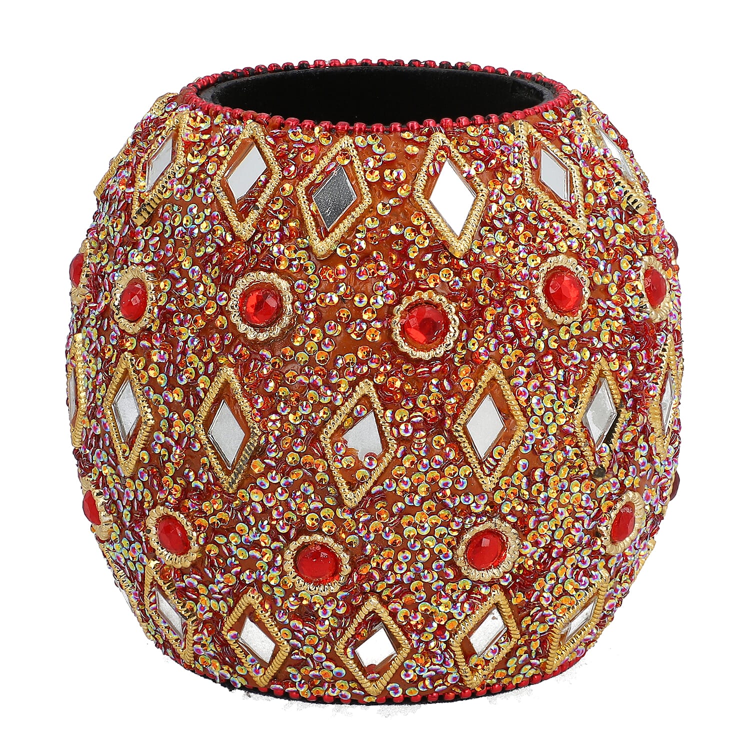 Set of 3 Red Beaded Pen with Matching Beaded Pen Pot