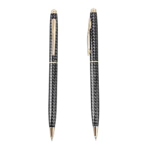 Set of 2 Ball Point Pens Studded with White Crystal Made with Swarovski in Gift Box -Brown Black