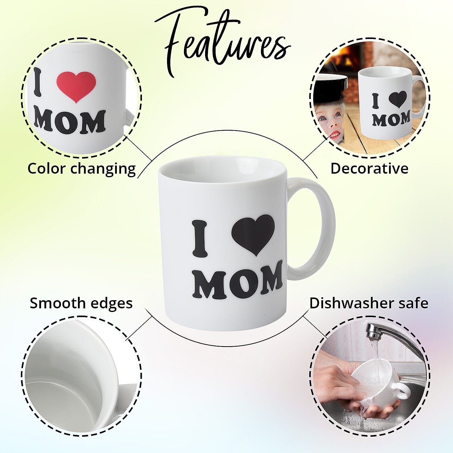 Set of 2 Black and White Ceramic Color Change I Love MOM Cup