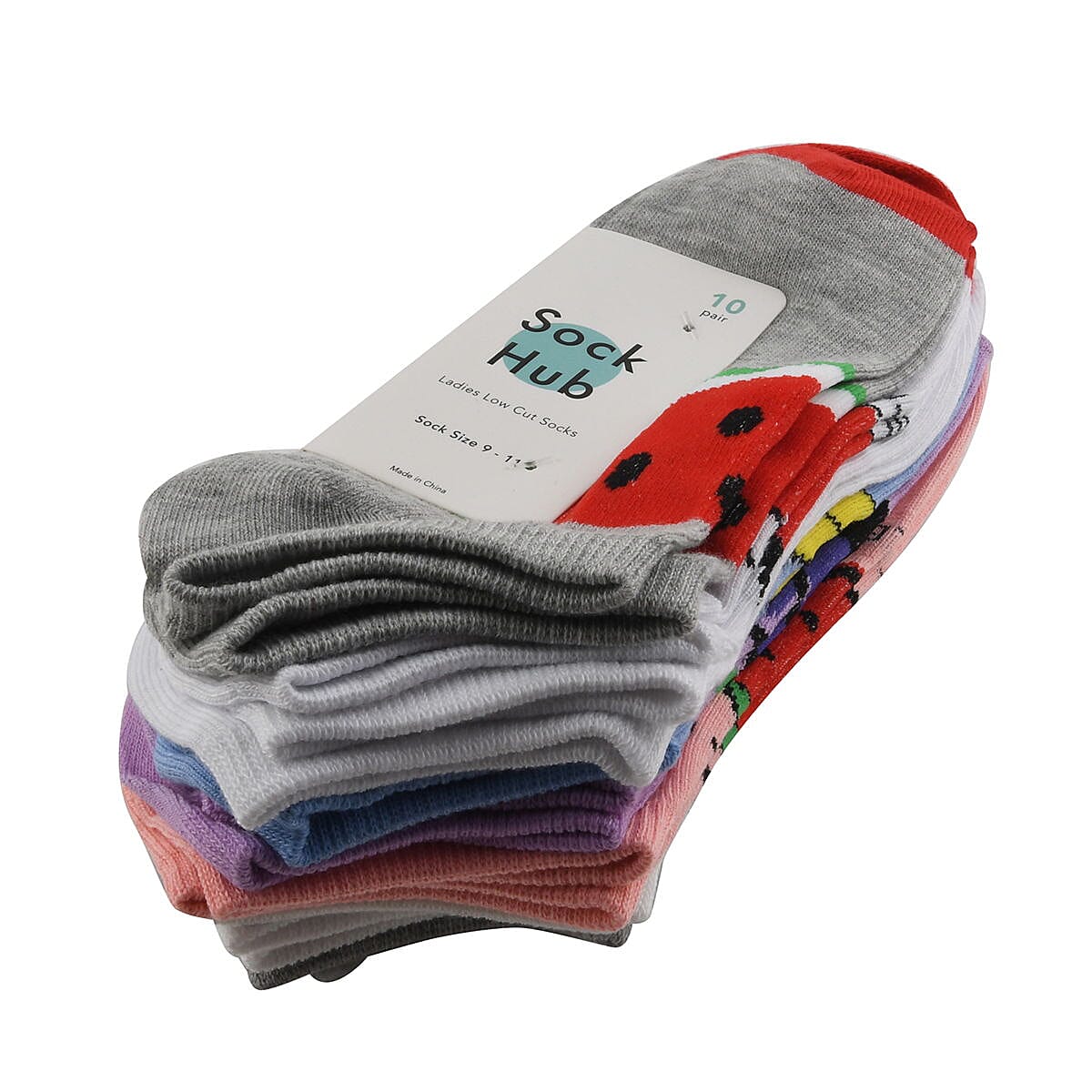 SOCK HUB - Ladies 10 Pairs Printed Ankle Socks -Fruit image number 1