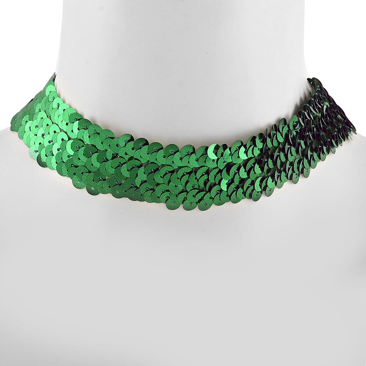 Green Austrian Crystal Retro Style Collar Necklace 16-20 Inches in Silvertone image number 1