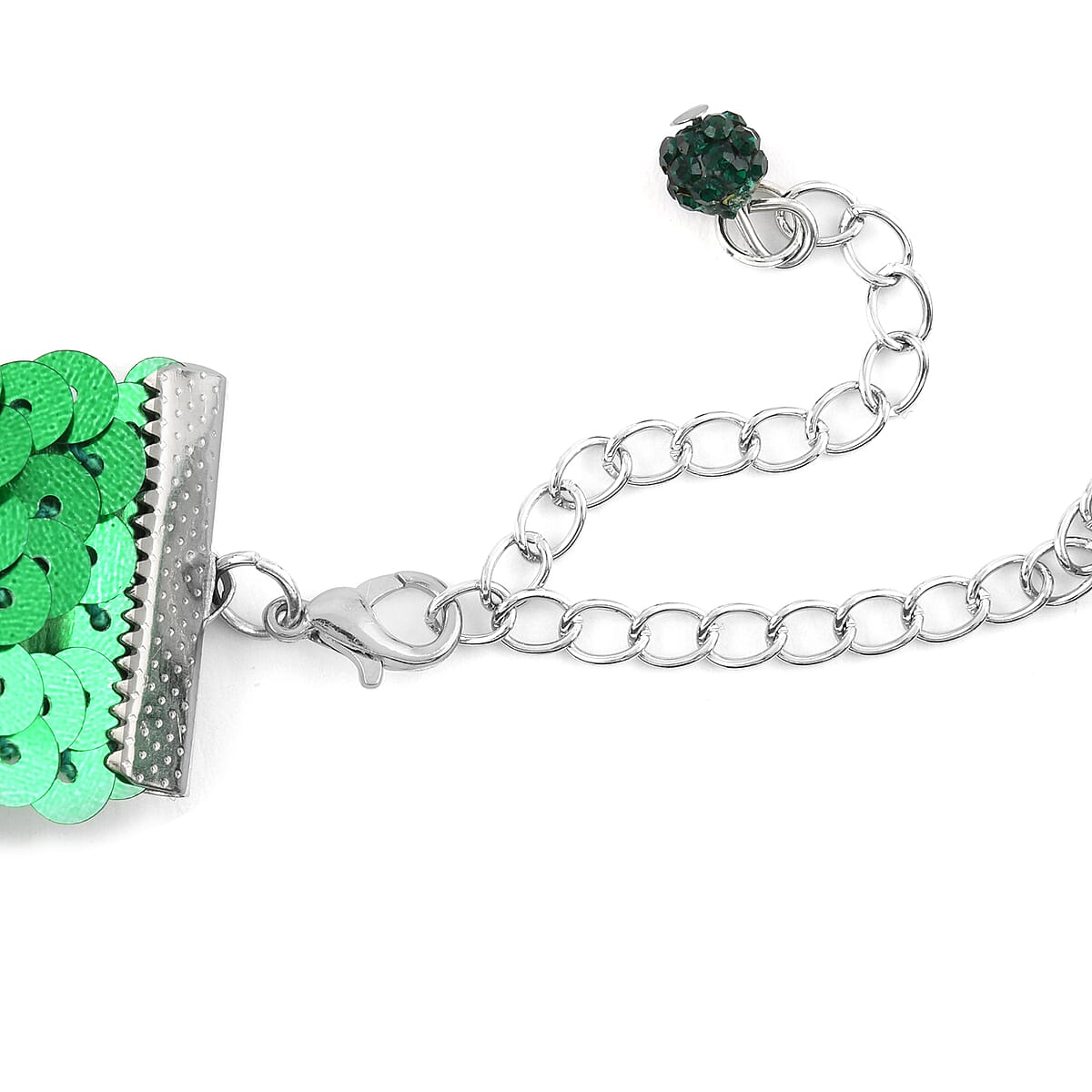 Green Austrian Crystal Retro Style Collar Necklace 16-20 Inches in Silvertone image number 2