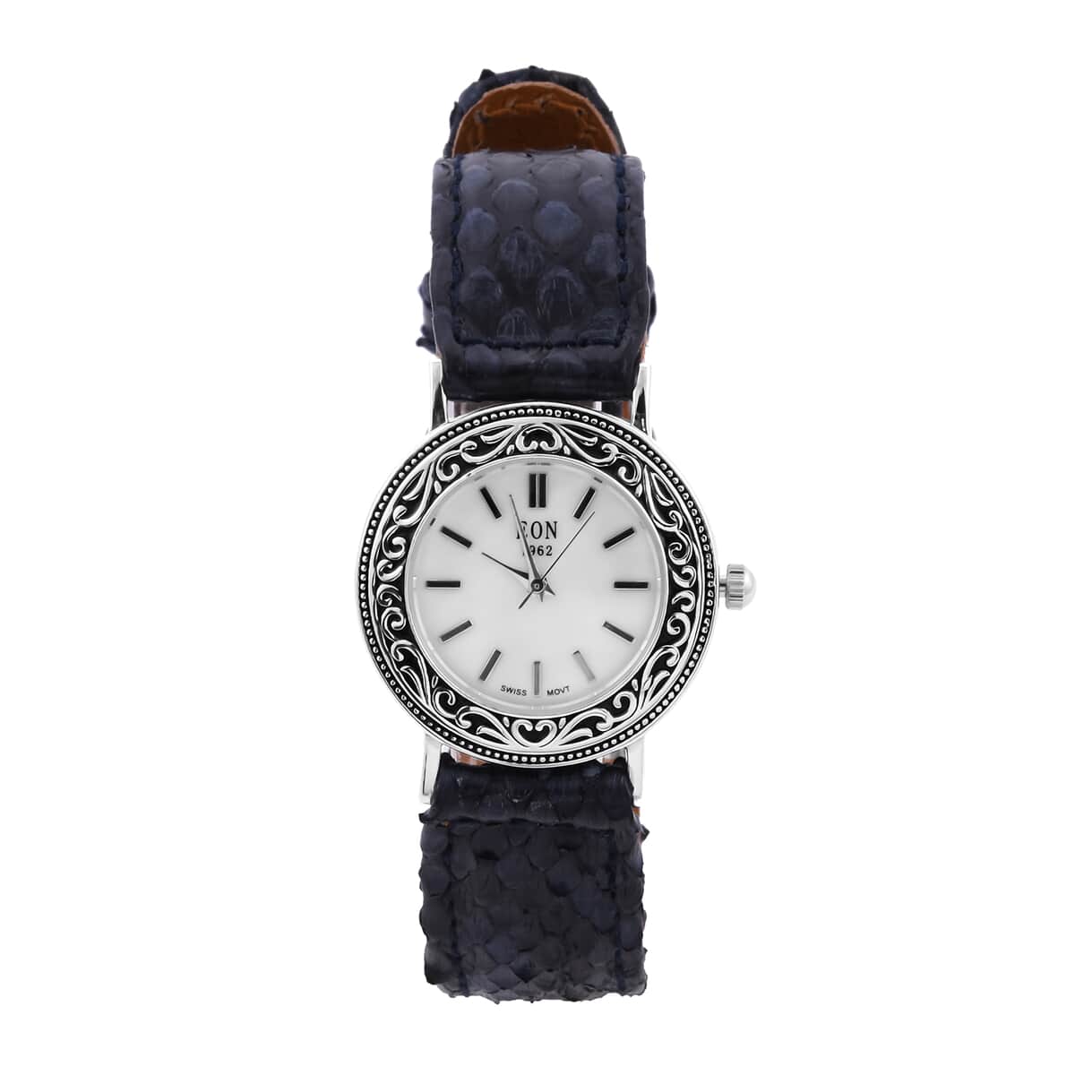 Bali Legacy Eon 1962 Swiss Movement MOP Dial Watch in Sterling Silver with Navy Python Leather Strap image number 0