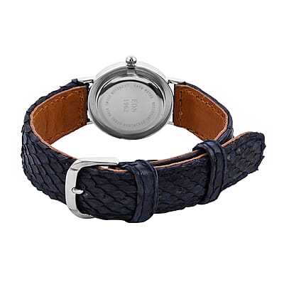 Bali Legacy Eon 1962 Swiss Movement MOP Dial Watch in Sterling Silver with Navy Python Leather Strap