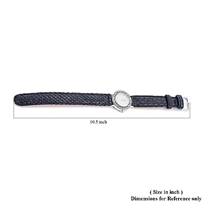 Bali Legacy Eon 1962 Swiss Movement MOP Dial Watch in Sterling Silver with Navy Python Leather Strap