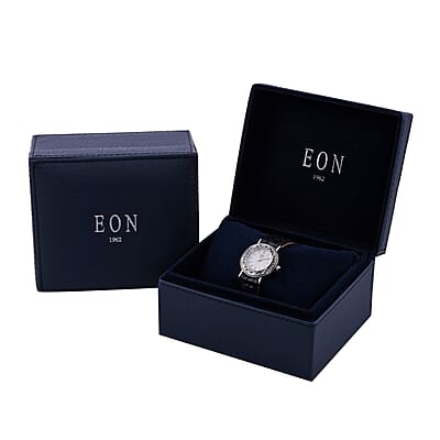 Bali Legacy Eon 1962 Swiss Movement MOP Dial Watch in Sterling Silver with Navy Python Leather Strap