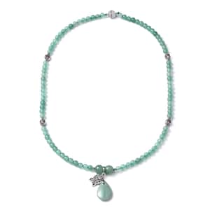 Green Aventurine 180.50 ctw Beaded Multi Wear Necklace with Butterfly Charm in Silvertone 24 Inches