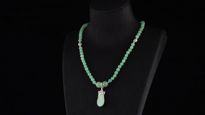 Green Aventurine Beaded Multi Wear Necklace 24 Inches with Butterfly Charm in Silvertone 180.50 ctw
