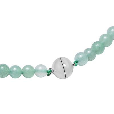 Green Aventurine 180.50 ctw Beaded Multi Wear Necklace with Butterfly Charm in Silvertone 24 Inches
