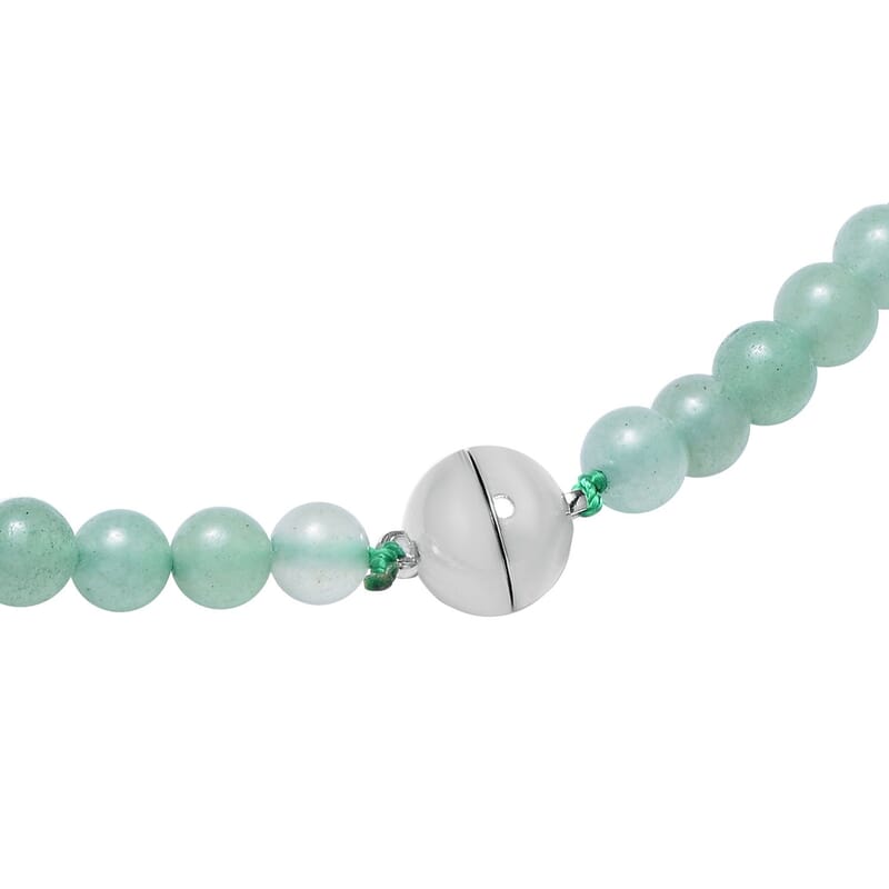 Green Aventurine 180.50 ctw Beaded Multi Wear Necklace with Butterfly Charm in Silvertone 24 Inches