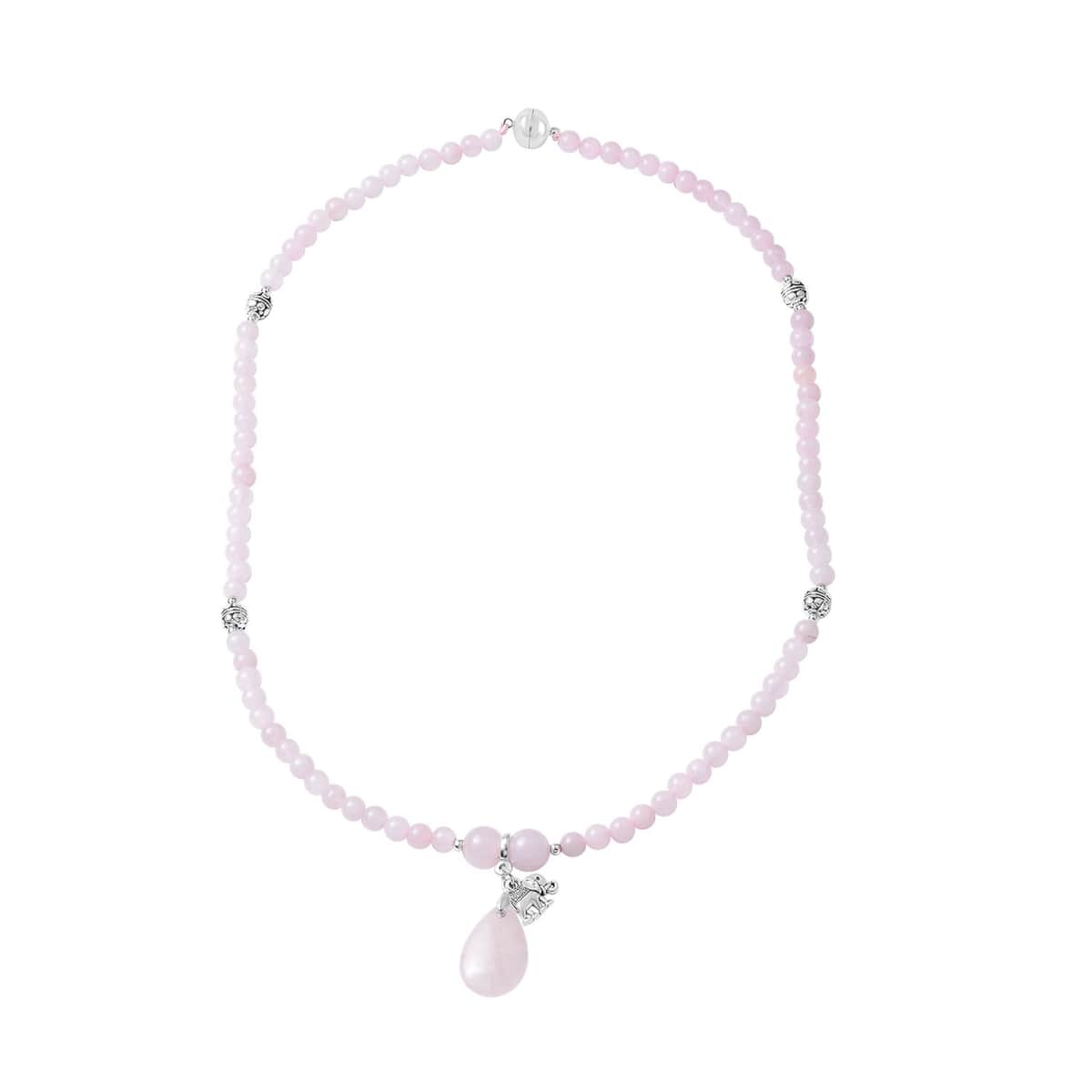 Galilea Rose Quartz 185.50 ctw Beaded Multi Wear Necklace with Elephant Charm in Silvertone 24 Inches image number 0