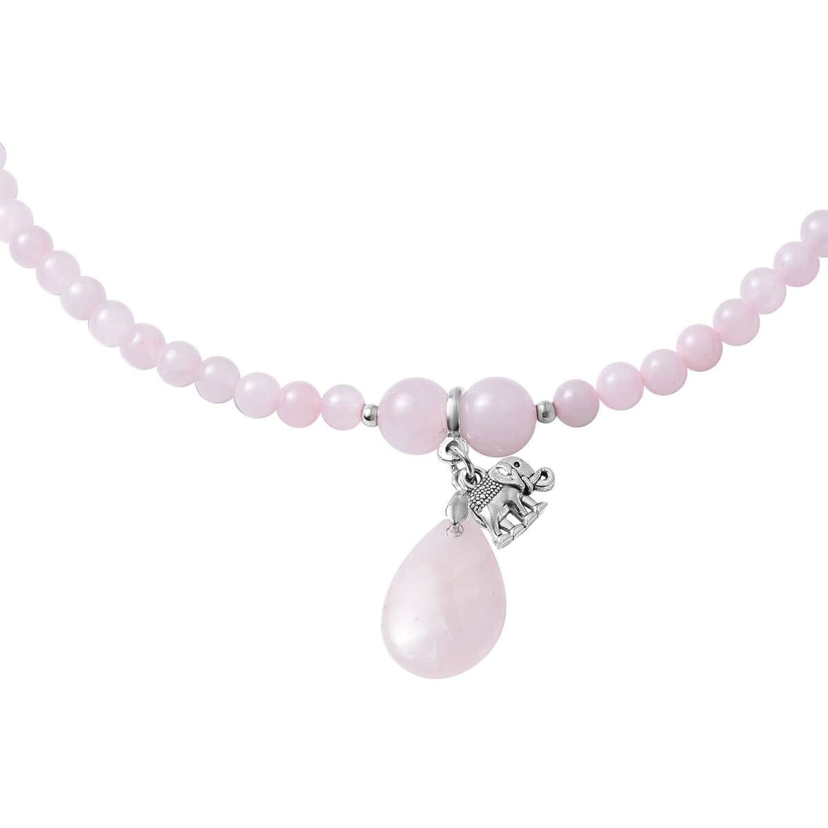 Galilea Rose Quartz 185.50 ctw Beaded Multi Wear Necklace with Elephant Charm in Silvertone 24 Inches image number 2