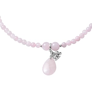 Galilea Rose Quartz 185.50 ctw Beaded Multi Wear Necklace with Elephant Charm in Silvertone 24 Inches