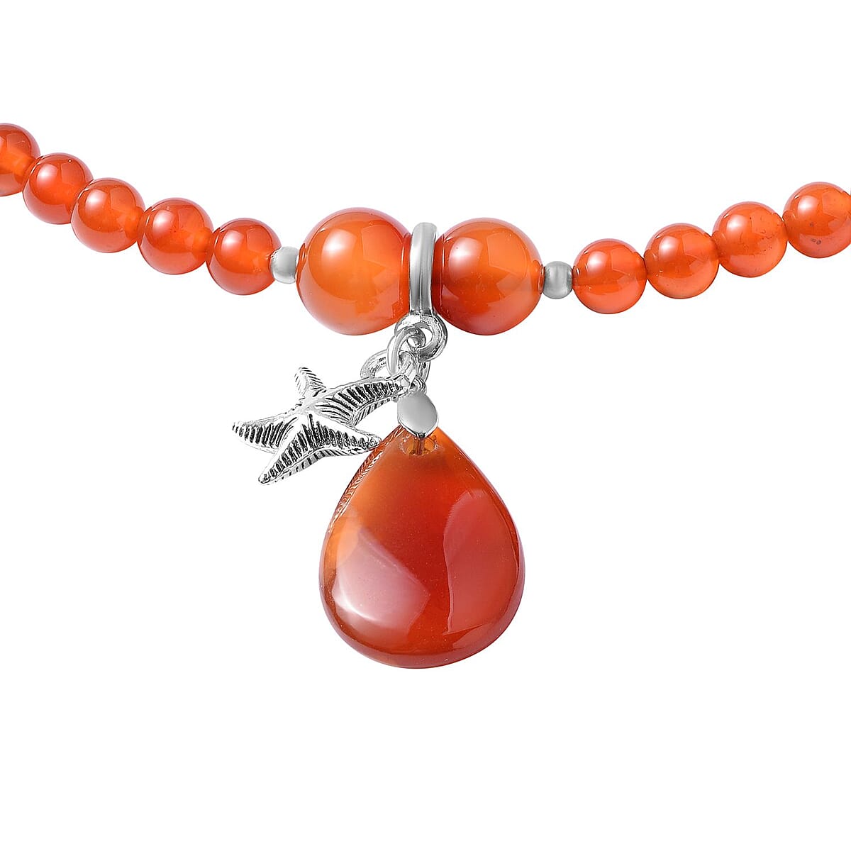 Red Agate 174.50 ctw Beaded Multi Wear Necklace with Starfish Charm in Silvertone 24 Inches image number 2
