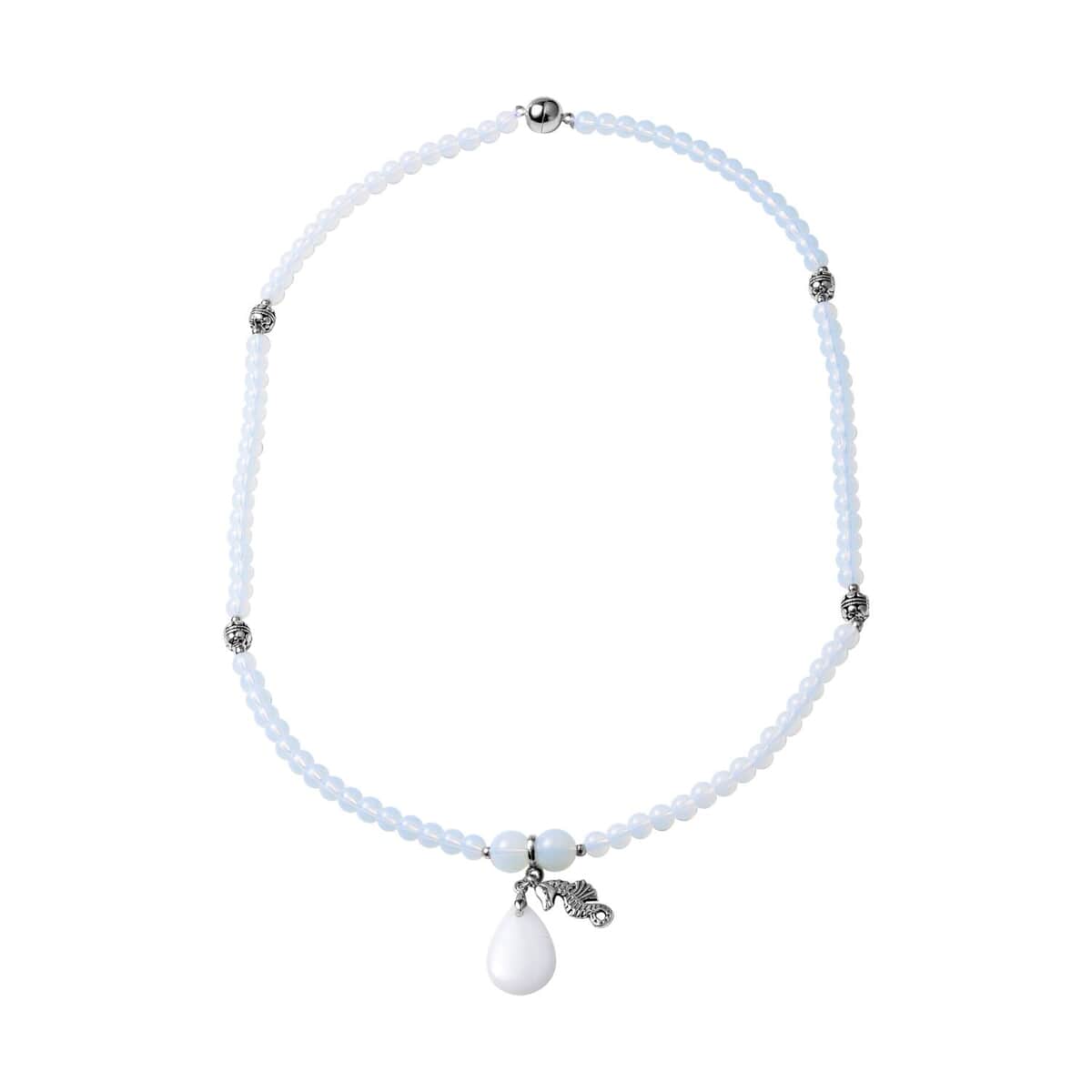 Opalite Beaded Multi Wear Necklace 24 Inches with Seahorse Charm in Silvertone 165.50 ctw image number 0