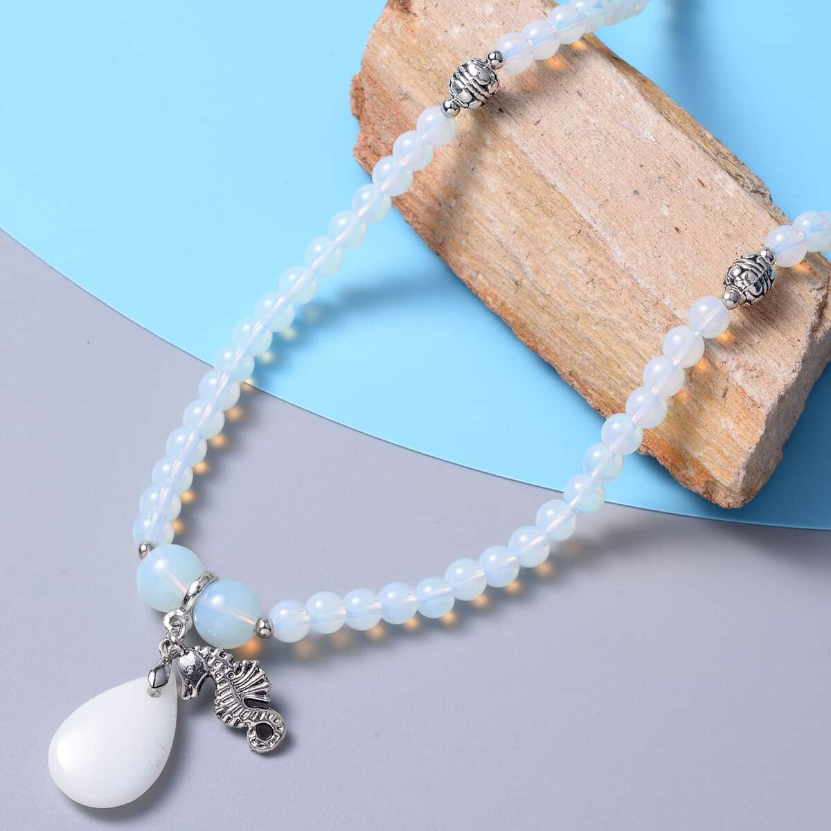 Opalite 165.50 ctw Beaded Multi Wear Necklace with Seahorse Charm in Silvertone 24 Inches image number 1