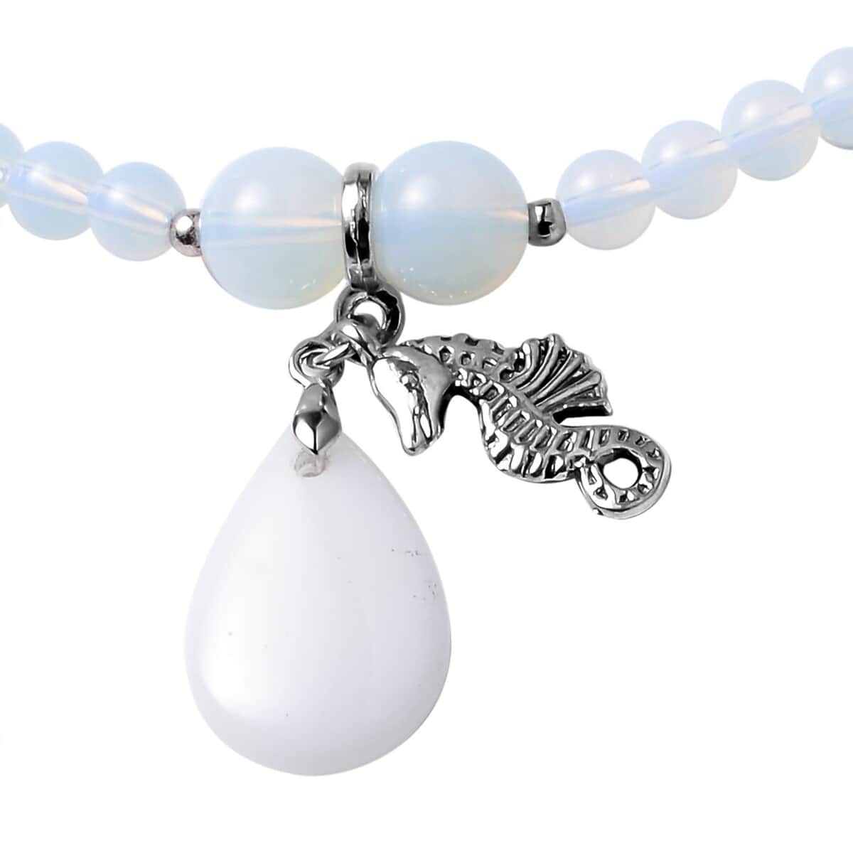 Opalite Beaded Multi Wear Necklace 24 Inches with Seahorse Charm in Silvertone 165.50 ctw image number 2