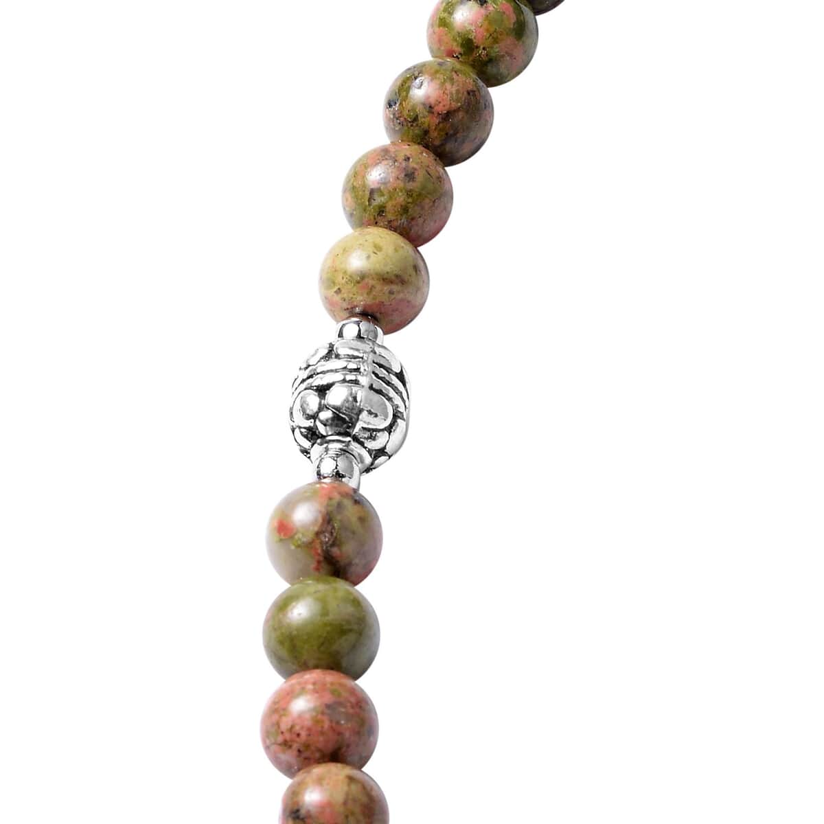 Unakite 205.50 ctw Beaded Multi Wear Necklace with Wings Charm in Silvertone 24 Inches image number 3