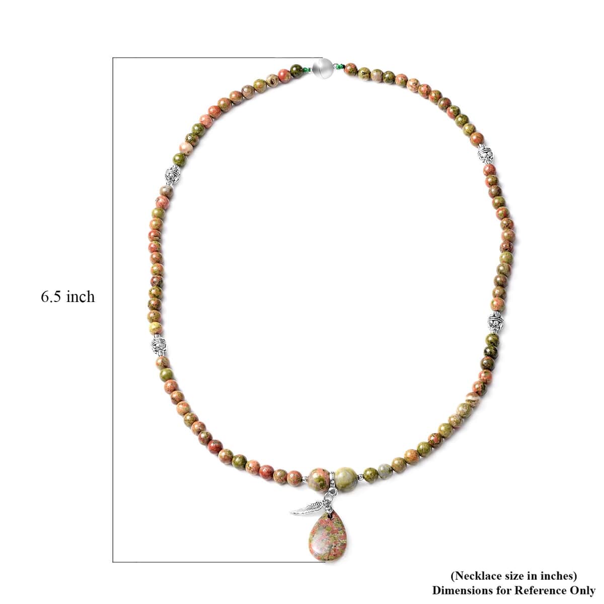 Unakite 205.50 ctw Beaded Multi Wear Necklace with Wings Charm in Silvertone 24 Inches image number 5