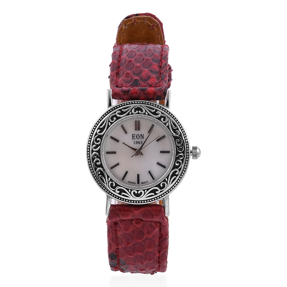Bali Legacy Eon 1962 Swiss Movement Watch in Sterling Silver with Red Python Leather Strap image number 0
