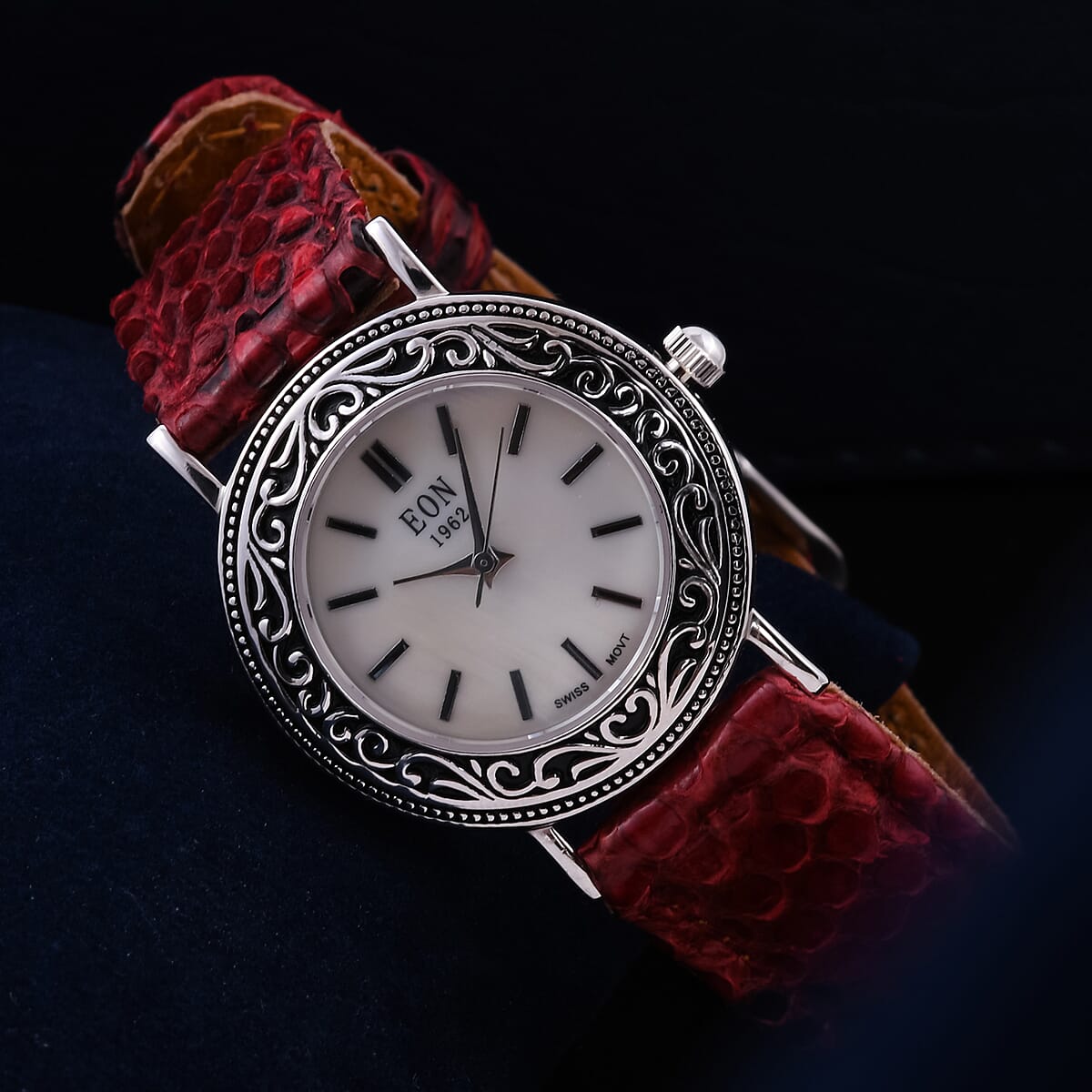 Bali Legacy Eon 1962 Swiss Movement Watch in Sterling Silver with Red Python Leather Strap image number 1