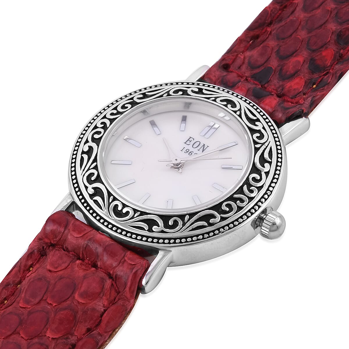 Bali Legacy Eon 1962 Swiss Movement Watch in Sterling Silver with Red Python Leather Strap image number 3