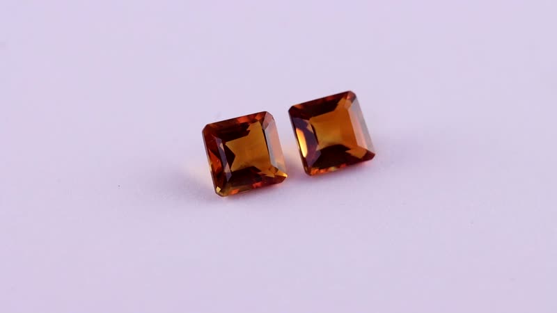 Brazilian Cherry Citrine Set of 2 (Oct 6x6 mm) 1.85 ctw Loose Gemstone
