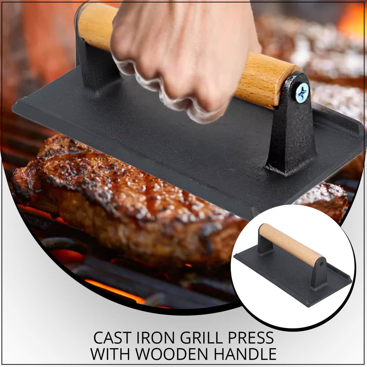 Cast Iron Grill Press with Wooden Handle image number 1