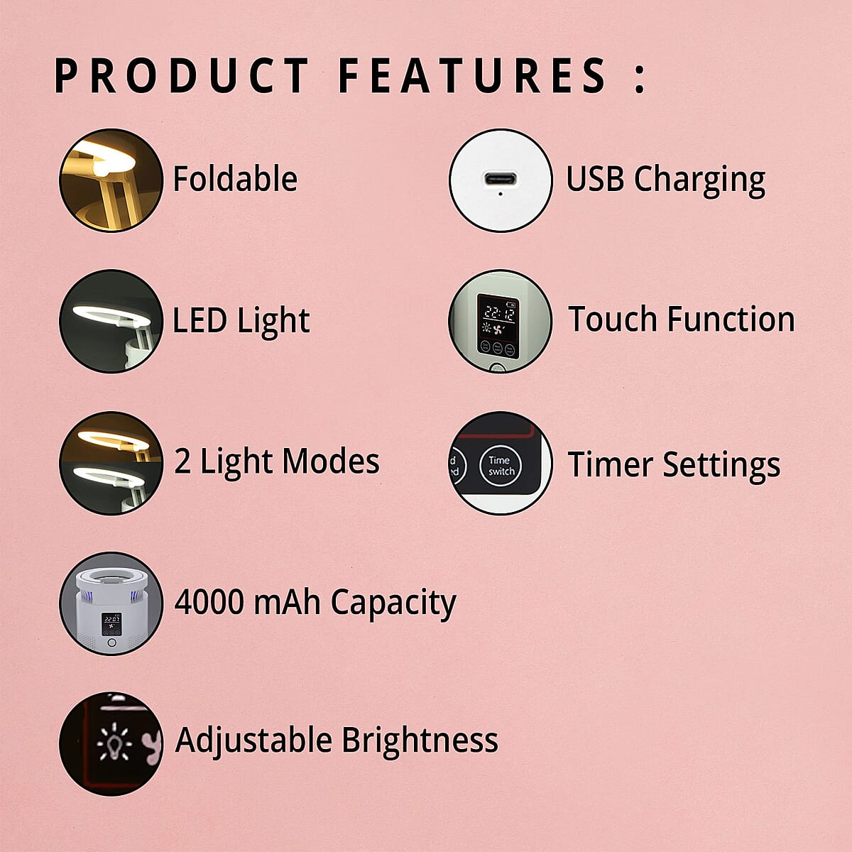 2in1 Desktop Anion Air Purifier with Foldable LED Table Lamp (4000 mAh) image number 2