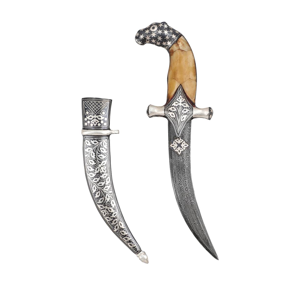 Handcrafted Bone Handle Dagger with German Silver Guard. (bull Head). (With Wooden Box) (Camel Bone) image number 4