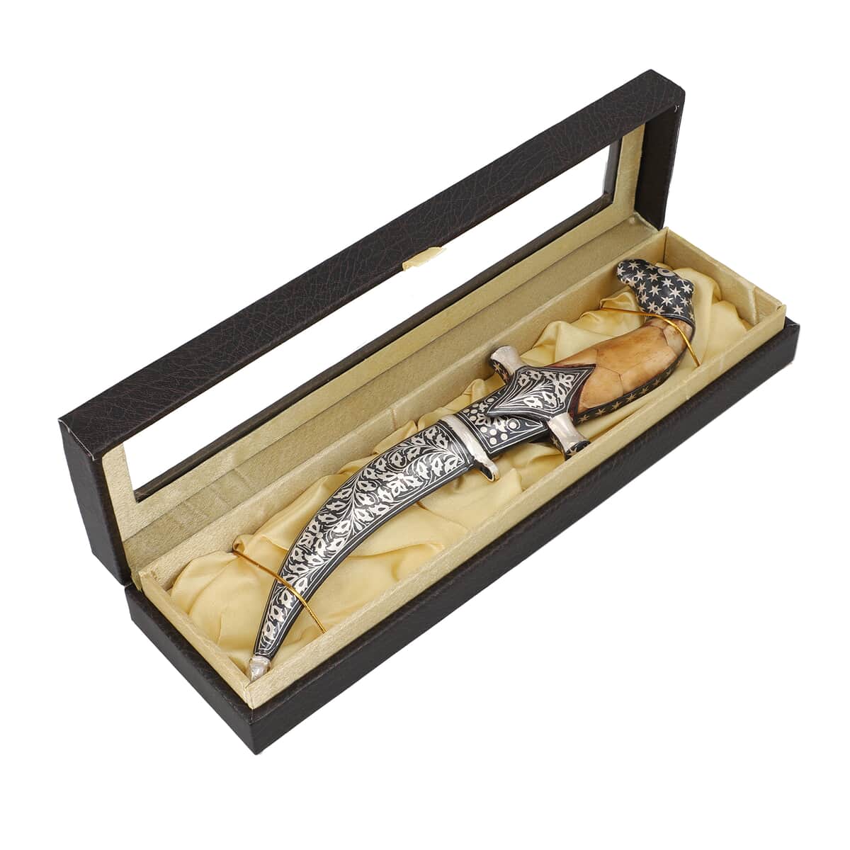 Handcrafted Bone Handle Dagger with German Silver Guard. (bull Head). (With Wooden Box) (Camel Bone) image number 6