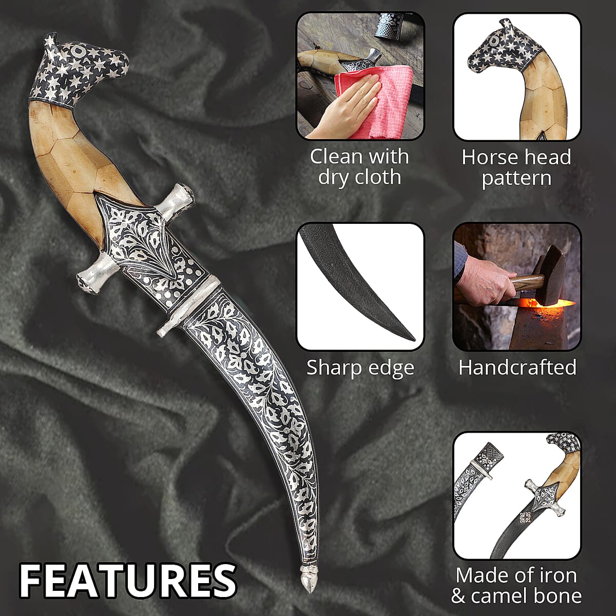  Handcrafted Camel Bone Handle Horse Head Dagger image number 2